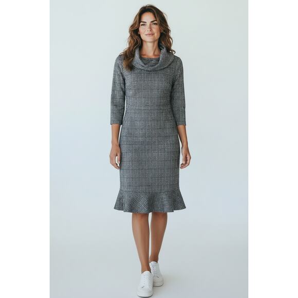 Tribal Femme Dresses & Skirts - Tribal Femme Petite Black & White Plaid Cowl Neck Sweater Dress P/S NWT Made in